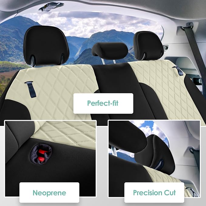 FH Group Custom Fit Car Seat Covers Specifically Made for Toyota Sienna 2021-2024, Beige Ultraflex Neoprene 3rd Row Set Automotive Seat Covers, 7-8 Seater SUV Seat Covers, Toyota Accessories