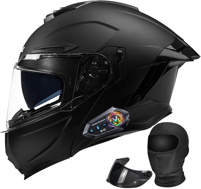 Bluetooth Modular Motorcycle Helmet with Dual Visors, DOT ApprovedBuilt-in Sun Shield, Removable Washable Liner for Adults Men Women, Casco Moto Hombre Mujer