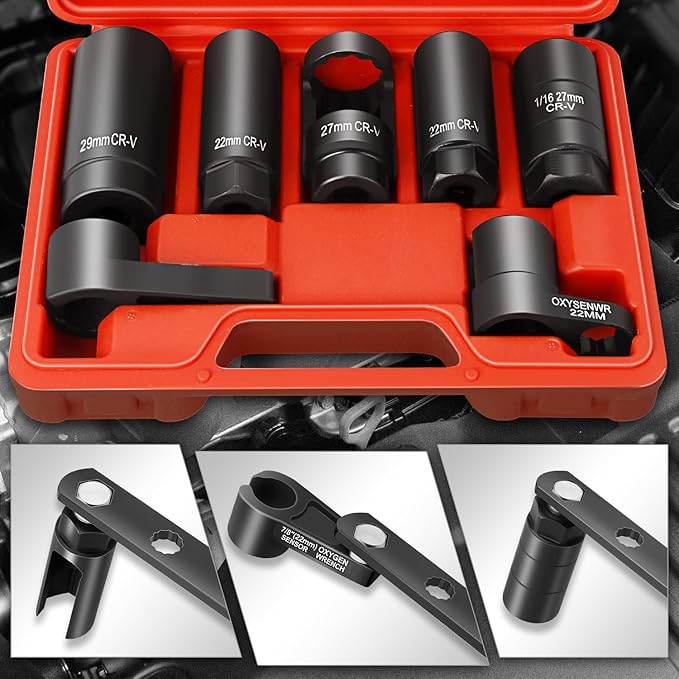 DNA Motoring 7pcs Oxygen Sensor Socket Removal Tool, O2 Removal and Installation Universal Puller and Removal Tool, Sensor Oil Pressure Sending Unit Socket Set, TOOLS-00775