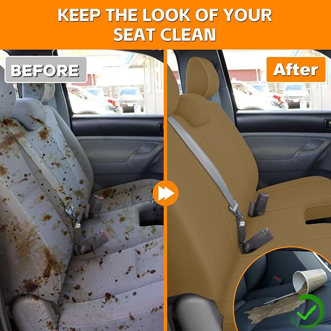 Truck Bench Seat Cover Compatible with 2005-2014 Toyota Tacoma with Large Notched, Tan