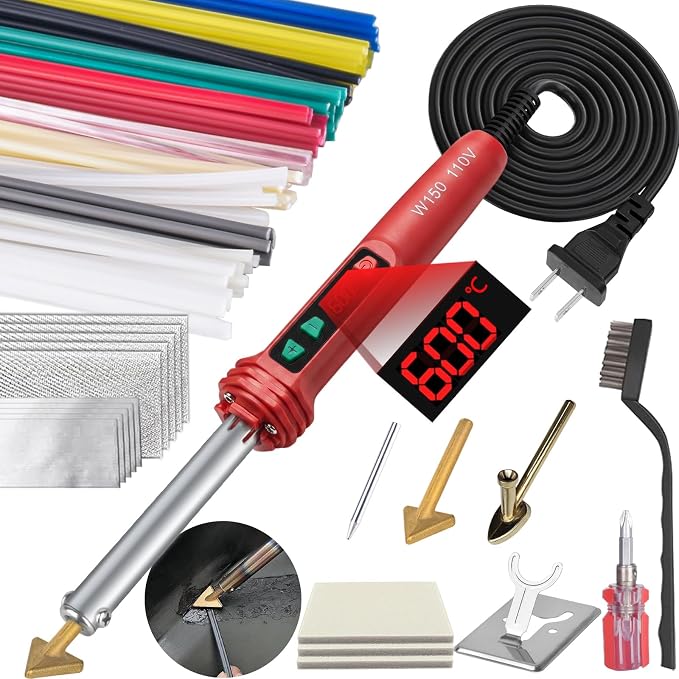 GNI Upgraded 150W LED Digital Adjustable Temperature Plastic Welder Kit | 106PCS Welding Rods Repair Kit, 4 Tips 3 IN 1 Soldering Iron Kit, Plastic Welding Kit for DIY/Bumper Kayaks