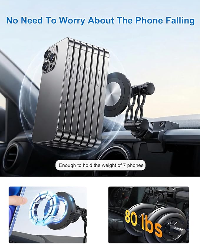 Autorder Upgraded Magnetic Car Phone Holder for Toyota Tacoma 2016-2023 Accessories Strong Adsorption Phone Mount 360°Flexible Adjustment Magnetic Phone Stand Fit for All Smartphone for MagSafe