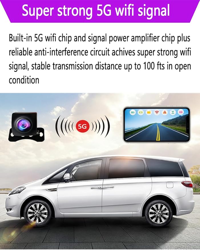 WiFi Backup Camera, Strong 5G WiFi HD1080P Clear Picture, Wide Angle Rear View Reverse Back up Camera, Night Vision Waterproof License Plate Reversing Rearview Camera for Car SUV Pickup iPhone