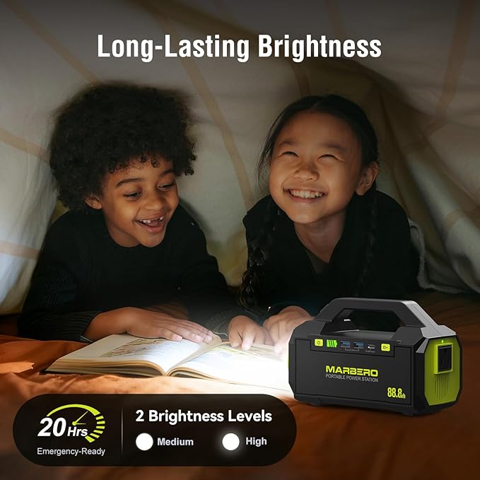 MARBERO Portable Power Station 88.8Wh Camping Portable Charger with Flashlight High Lumens Fast Charging Power Bank with AC Outlet 100W (150W Surge) for Hiking Hurricane Backup Emergencies