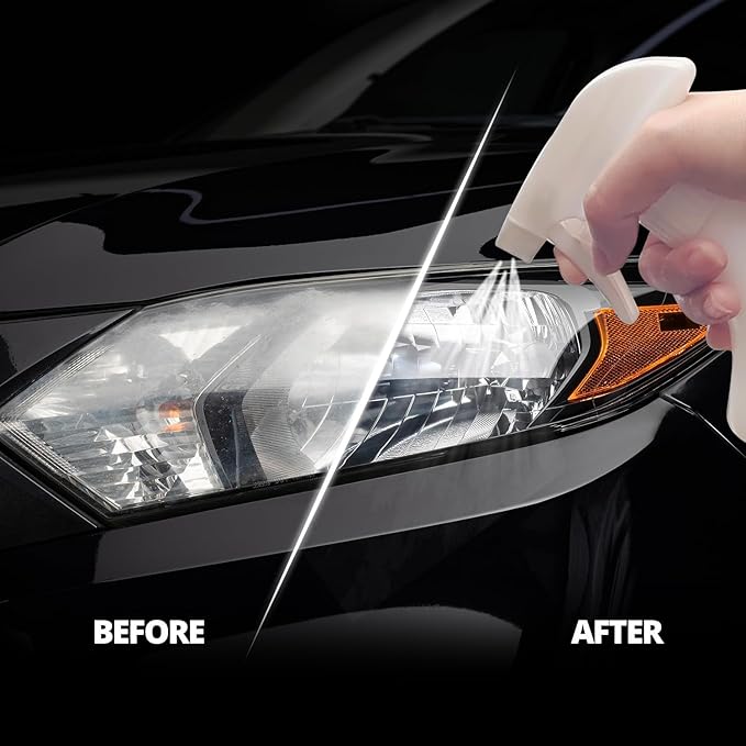 Headlight Restoration Kit, Automotive Headlamp Headlight Cleaner Restores Clear Yellowed Car Plastic and Protects from Re-Oxidation Includes Coating Agent and Towel,Sponge Wipe