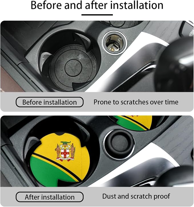 Howilath Jamaican Flag Pattern Universal Car Seat Covers/Steering Wheel Cover/Coasters/Seatbelt Pads/Keychain/Armrest Cushion, Auto Accessories 10pcs