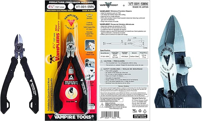 Vampire Tools VT-001-SS World's Best Solder Sucker VAMPLIERS World's Best Pliers. 2-PC Set 5" Screw Extraction mini Plier & 4.75" Mini Precision Nippers