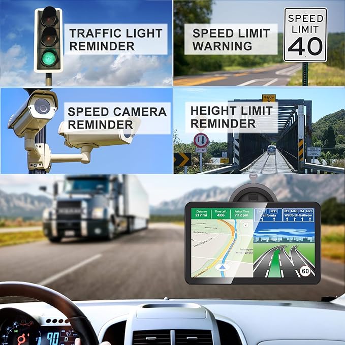 Car GPS Navigation 7 Inch Truck Navigator Latest Maps Touch Screen Vehicle GPS Commercial Trucker Voice Navigation Speeding Warning Free Lifetime Update of Maps