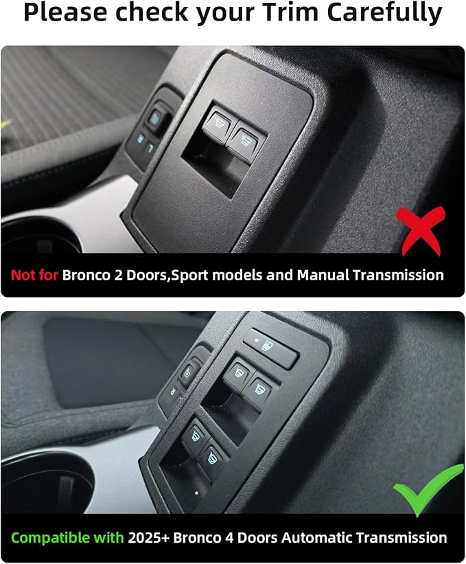 Center Console Organizer for 2026 2025 Ford Bronco 4 Door Models (Not for 2-Door, Manual Transmission or Bronco Sport)