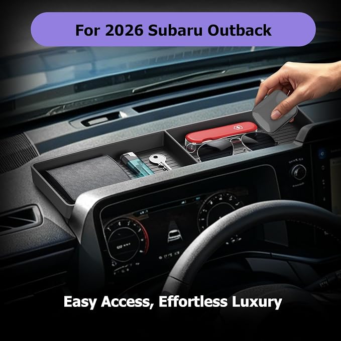 LUWU 2026 Outback Dashboard Storage Tray for 2026 Outback Accessories Behind Screen Organizer Display Box Dash Tray Armrest Console Storage Box Insert Tray Silicone Material Black Coin Container