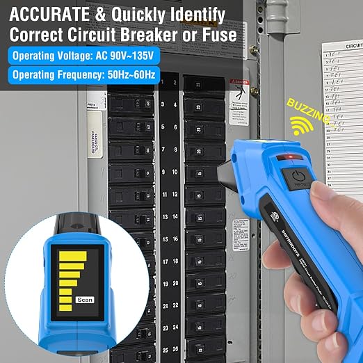 Circuit Breaker Finder, Digital Breaker Finder with GFCI Outlet Tester, AC 90-135V Electrical Circuit Tracer with Buzzer Alarm & Color LCD Display, Includes Batteries & Carrying Case