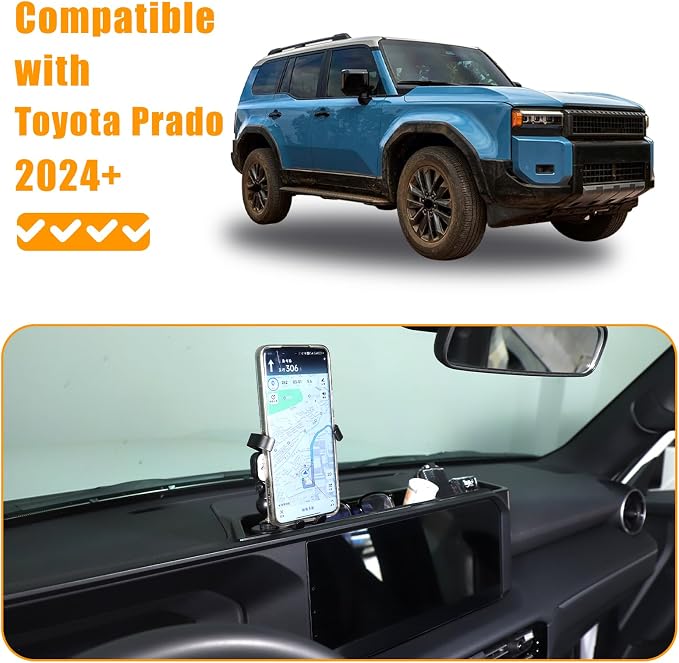 Center Console Dash Organizer Tray Compatible with Toyota Land Cruiser 250 Prado 2024 2025 2026 Navigation Screen Rear Insert Auxiliary Storage Box,Phone Holder Accessories (Style C)