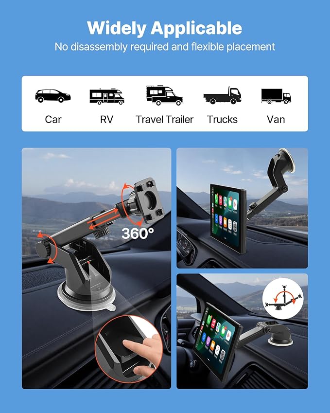 VEVOR Wireless Car Stereo, 9-Inch HD Portable Radio Touch Screen Compatible with Apple CarPlay & Android Auto, CarPlay Screen with Backup Camera, Voice Control, Mirror Link, Bluetooth, GPS Navigation
