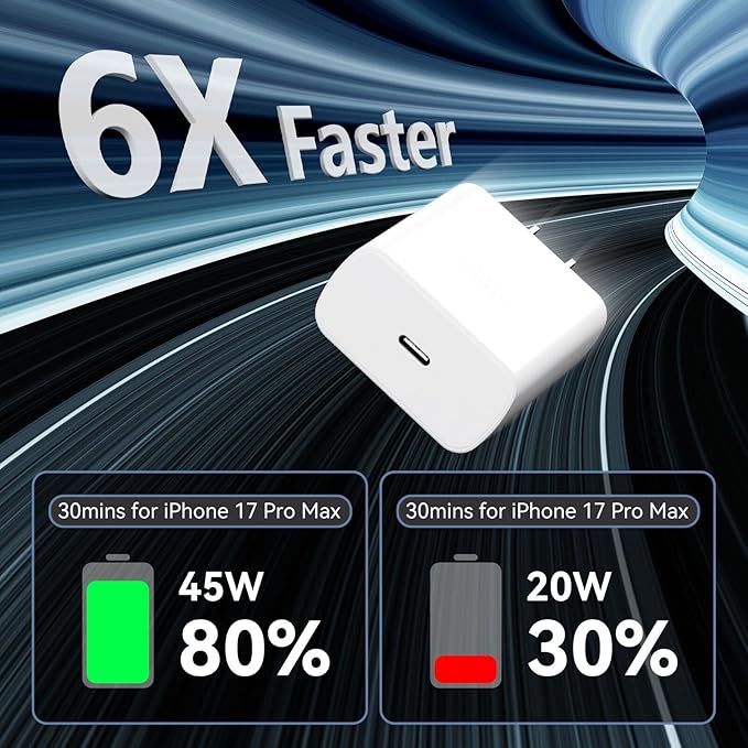 Phone 17 16 Pro Max Charger Fast Charging, 45W Super Fast USB C Charger Block with 8FT Charging Cable for 17 16 Pro Max/17 16Pro/16 Plus,15 Pro Max/15 Pro/15, Android Phone