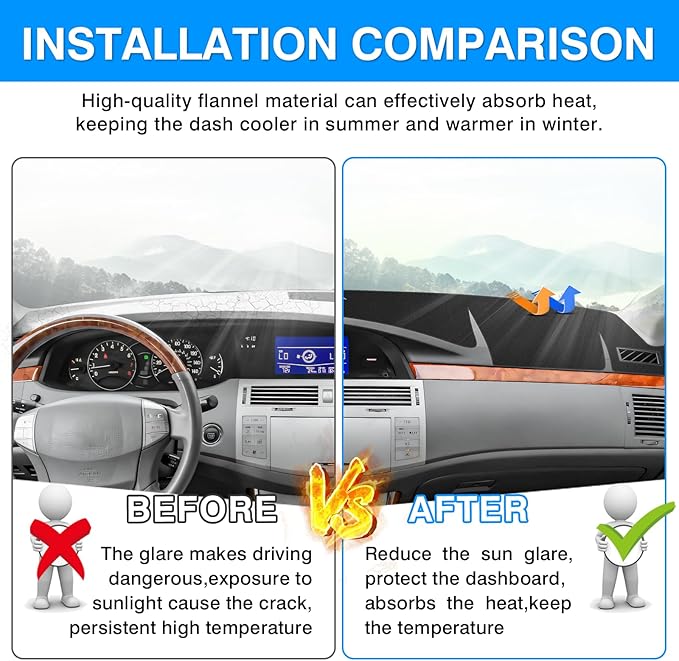 Autorder Dashboard Cover Mat for Toyota Avalon 2005-2010 Accessories Dash Cover Upgrade Flannel Dash Mat Sunshade Glare UV Rays Protector