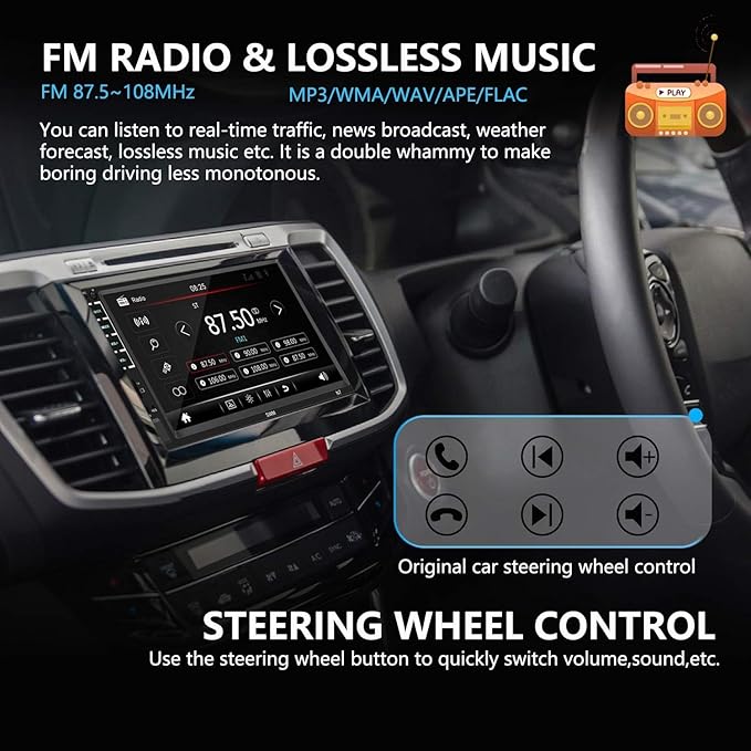 7" Car Stereo Double Din Touch Screen Car Radio Audio Receiver FM Radio Bluetooth Video Remote Control MP5/4/3 Player Android Phone Mirror Link USB/SD/AUX Hands Free Calling with Camera