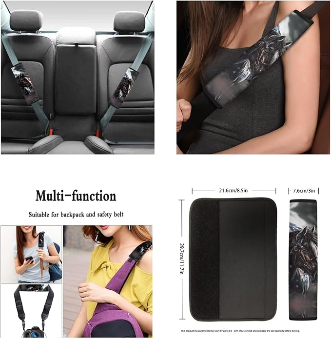 Ystardream American Flag Horse Car Seat Cover Full Set 11 Pcs with Steering Wheel Cover, Auto Seat Belt Covers Keychain & Cup Holder Pads,4th of July Car Accessories Universal Fit for SUV Sedan Truck