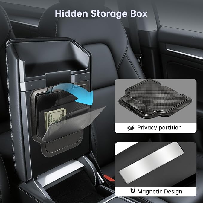 Center Console Organizer for Tesla Model Y Juniper 2025-2026, Silent Silicone Armrest Storage Double-Layer Storage, Smooth Sliding, Fit for Juniper Model Y Accessories 7PCS