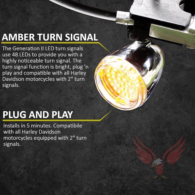 Eagle Lights Generation II Front LED Turn Signals with White Running Lights Compatible with Harley Davidson® Motorcycles - Includes Clear Lenses / 1157 Base