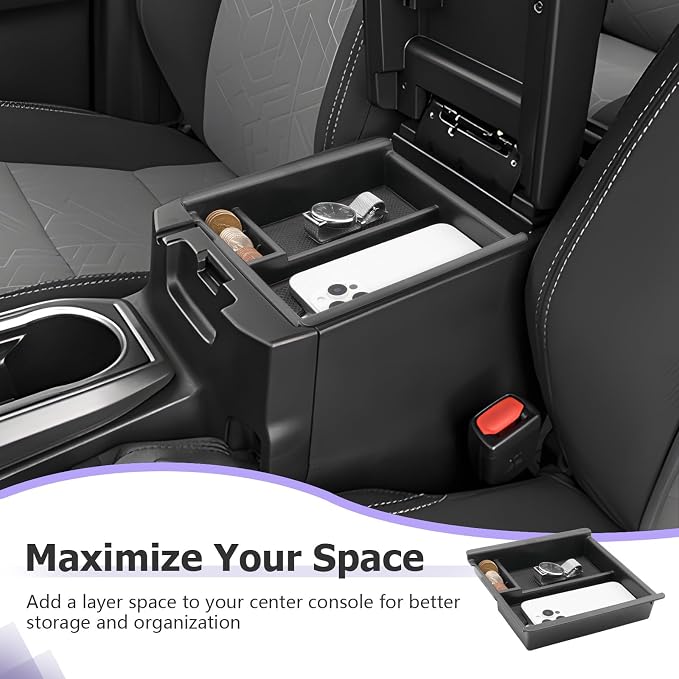LUWU Tacoma Center Console Organizer Compatible with 2016-2020 2021 2022 2023 Toyota Tacoma Accessories Armrest Console Storage Box Insert Tray ABS Material Black Coin Container