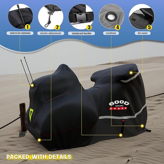 Rosefray Trike Cover,Motorcycle Cover Heavy Duty 600D Waterproof for Trike Models, Tri Glide, and CVO Version, Goldwing, Chidftain, Challenger, Elite Storage, Black