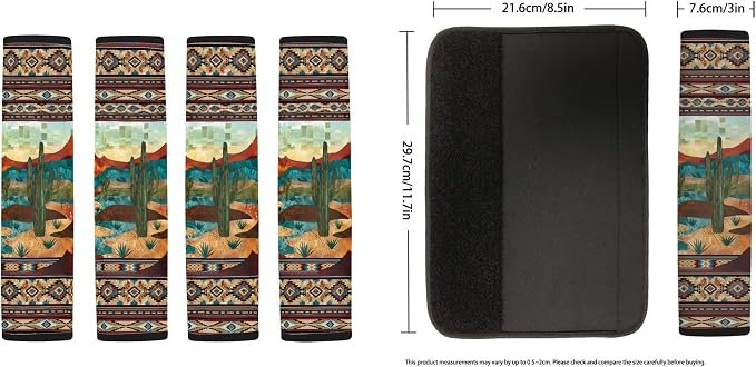 Aztec Cactus Car Seat Covers Full Set with Steering Wheel Cover Shoulder Pads, Breathable Auto Seat Covers for Cars Stretchy Car Seat Protector Universal Fit Most Cars SUV, Brown