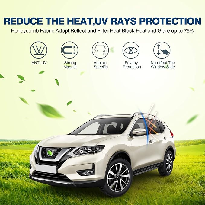 Cartist Car Side Window Shades for Nissan Rogue Accessories 2014-2020 (NOT for Nissan Rogue Sport) Sunshades Window Sun Shade Covers Magnet Mesh Sun Protector UV Rays Privacy Protection 4PCS