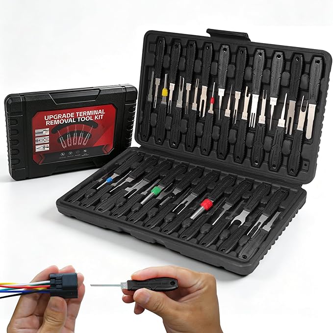 Depinning Tools Kit - 41Pcs Pin Removal Tools with Blow-Molded Case | 41Pcs Terminal Removal Tools Terminal Pin Removal Kit for Automotive Motorcycle Electrical Wire Harness & Connectors