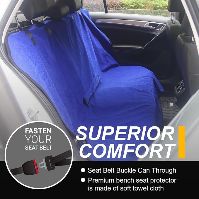Back Seat Cover for Car Trucks Van SUV Jeep,Waterproof Rear Bench Towel Seat Covers for Dogs and Kids,Automotive Backseat Protector (Blue)