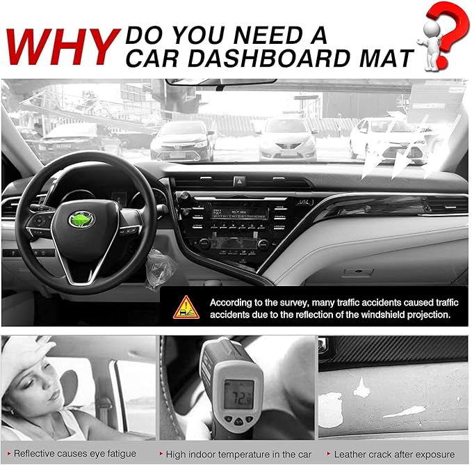 Autorder Dashboard Cover Mat for 2018-2022 2023 2024 Toyota Camry Accessories Dash Cover Flannel Dash Mat Sunshade Glare UV Rays Protector (Without HUD)