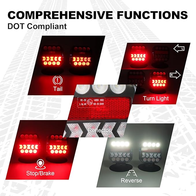 NeaLia Wireless Trailer Lights 110° Rotatable, Magnetic LED Tail Light for Towing Truck, Rechargeable Tow Light for Boat RV Camper Caravan Car Turn Signal Kit Brake Reverse Stop, IP67 Waterproof