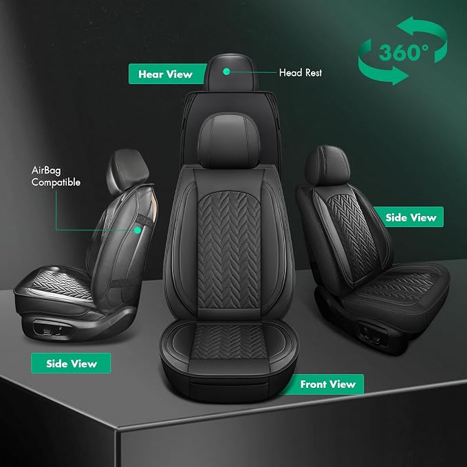 SCITOO Truck Seat Covers Full Set for F150,Waterproof Black Car Seat Covers | Faux Leather Car Seat Covers Full Set Pickup Seat Cover Fits for 2015-2024 Ford F150 F250 F350,Waterproof&Waterproof