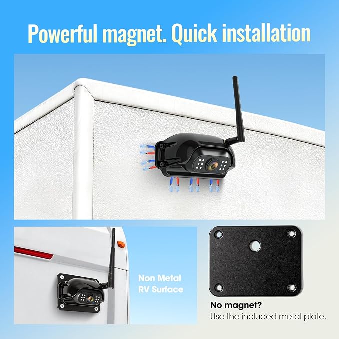 Magnetic Wireless RV Backup Camera System, 7.03" 1080P Touchscreen DVR Rear Camera Compatible with Furrion Pre-Wired Plug, Night Vision Waterproof Camera for Hitching, RV, Trailer, Truck, V03