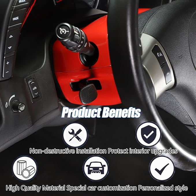 Steering Column Cover Trim Kit Compatible with Chevy Corvette C6 2005-2013, Carbon Fiber Pattern Steering Wheel Base Trim Cover Accessories (Sports red)