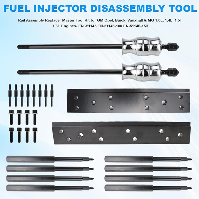 EN-51146 Fuel Injector Puller Removal Tool Rail Assembly Replacer Master Tool Kit Fit for GM Opel Buick Vauxhall MG 1.0L 1.4L 1.5T LFVI 1.5 LG3 1.6L SGE Engine EN-51146-100 EN-51146-200