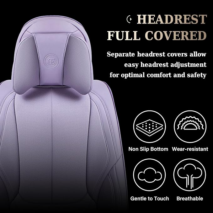 Coverado Universal Seat Covers Full Set, Universal Seat Covers for Cars, 5 Seats Waterproof NAPPA Leather Car Seat Covers with Head Pillow, Auto Protectors Fit for Most Sedans SUV Pick-up Truck-Purple