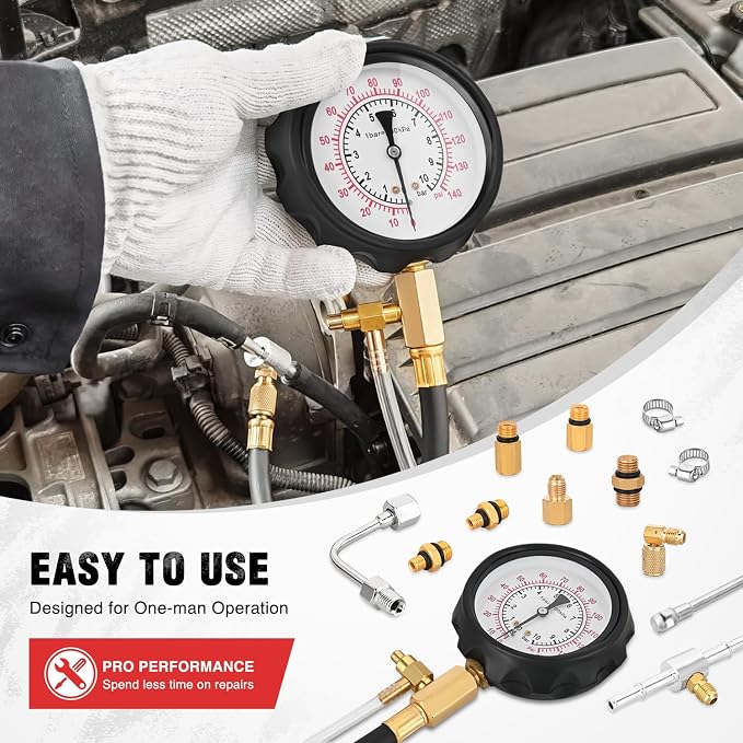 Nilight Fuel Pressure Gauge Tester Kit, 0-140PSI Fuel Injection Pump Pressure Gauge Kit Gasoline Pressure Diagnostic Tools