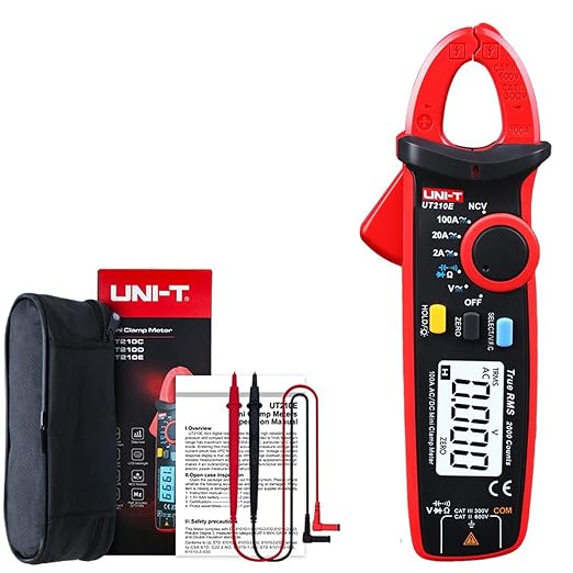 UNI-T UT210E Mini Digital Clamp Meter 100A AC DC Current Voltage True RMS Pliers Ammeter Resistance, Capacitance, Diode Tester Multimeter with Alligator Clip, Red&Black