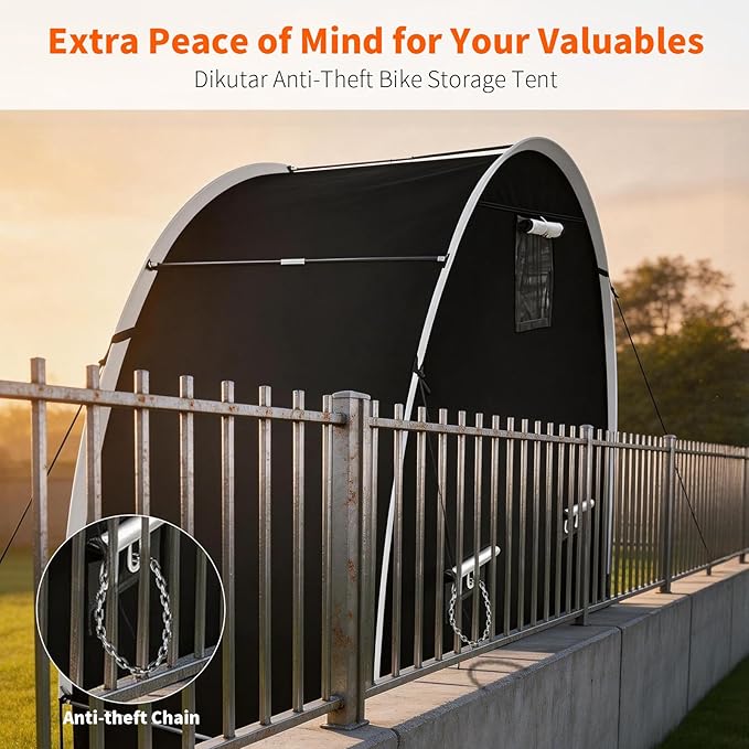 Anti-Theft Bike Storage Tent with Lockable Zipper & Security Eyelets, Upgraded PU5000 Waterproof Outdoor Storage Shed for 2-3 Bikes, Bicycle Motorcycle Garden Tools Shelter (80x32x68 Inches)