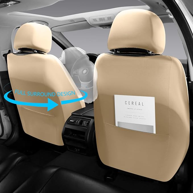 NS YOLO Full Coverage Leather Car Seat Covers Full Set,Waterproof Seat Covers for Cars,SUVs Pick-up Truck, Car Seat Cushion,Car Seat Protector,Beige Seat Cover with 5 Seats