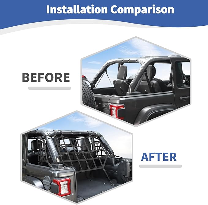 RT-TCZ for Wrangler JL Mesh Roof Top Net Restraint Luggage Rack Protective Cargo Net Trunk Net for Jeep Wrangler JL JLU 4 Door 2018 Up Unlimited Rubicon Sahara X Sport Black 3pcs