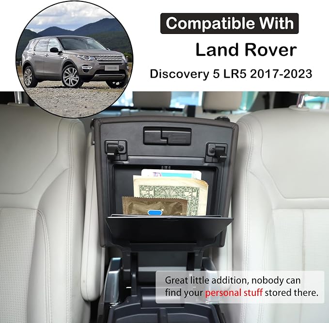 Car Armrest Hidden Storage Box Compatible with Land Rover Discovery 5 LR5 2017-2020 Center Console Handrail Privacy Organizer Tray Armrest Storage Box Container Insert Pallet Manager Inter Accessories