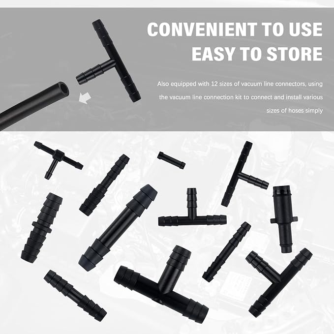64PCS Vacuum Line Connectors Kit,Heat Resistant 240℃ (460℉) Vacuum Hose Connector Assortment for Tightly Connecting Vacuum Lines,Silicone Vacuum Hose,Multiple Size Vacuum Tube Fittings (64PCS)