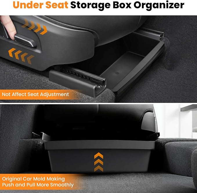 Canvcle 6PCS Under Seat Storage Box Organizer & Door Side Storage Box for 2025 2026 Tesla Model Y Juniper Accessories, Front Seats Underseat Storage Bins Door Tray Insert, Hidden Organizer TPE Black