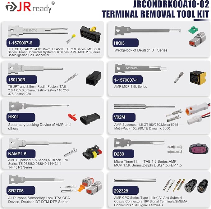 JRready Terminal Removal Tool Automotive Depinning Tool Kit - for TE, AMP, Delphi, Molex, Deutsch DT/DTM/DTP,JPT Connectors for Electrial Pin Extraction Release and Appliance Repairs
