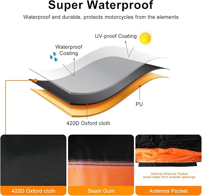 Waterproof Motorcycle Cover Replace for Harley Davidson Cruiser Iron 883/FAT BOY 114/HERITAGE Classic 114 with Anti-Theft Lock Hole & Reflective Strips for Outdoor Rain Snow Protection(86-94in)