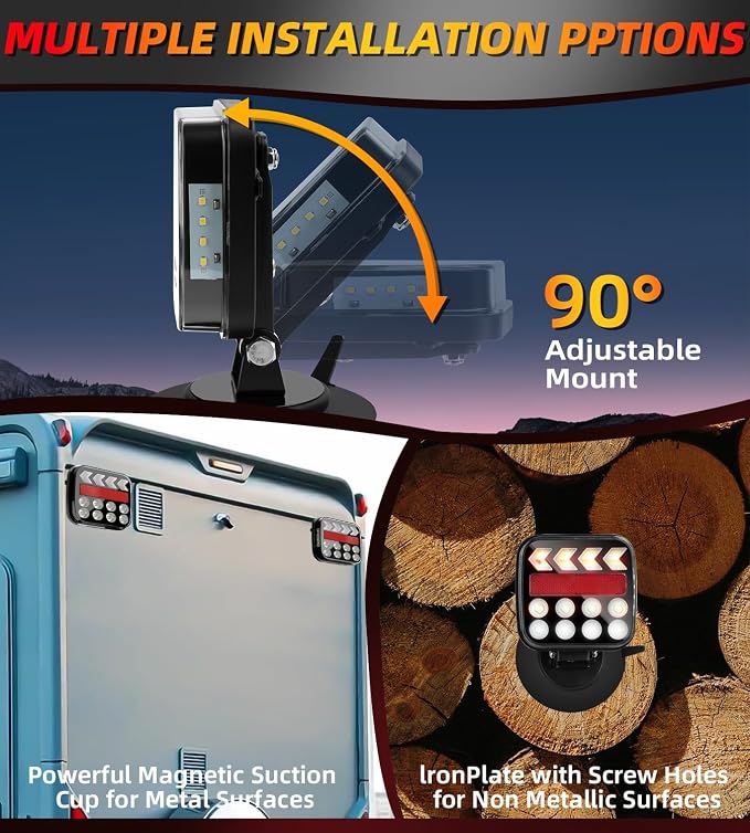 Wireless Trailer Lights, Magnetic Trailer Lights Kit with 4-Pin/7-Pin Transmitter, Rechargeable IP67 Portable Tail Lamps for Truck Boat RV Camper