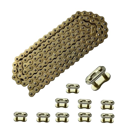 420 Motorcycle Gold Chain 132 Link Standard Roller Chain with Chain Breaker 10 Connecting Master Link for 100cc 110cc 125cc Dirt Pit Bike ATV Quad Go Kart Scooter