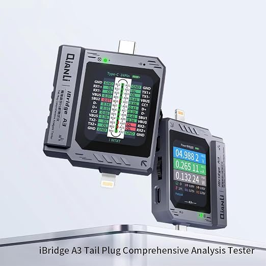 Mobile Phone Tail Plug Detector Tail Plug Comprehensive Analysis Tester Current Voltage Detection High Precision Digital Display Tester Support Lightning Type-C for iPhone Android Phone