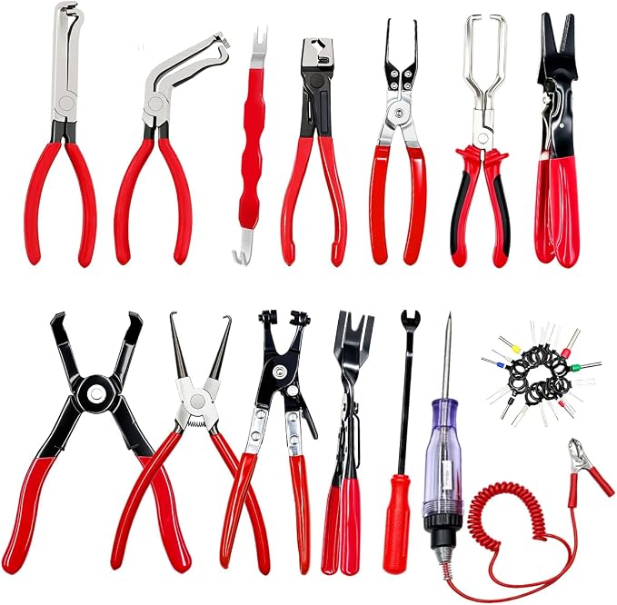 14PCS Automotive Electrical Disconnect Pliers Set: High-Carbon Steel, No Missing Connector Removal Tools for Car Harness, Hose, Fuel Line, Cooling, Door Panel, Dashboard & Engine Bay Repair